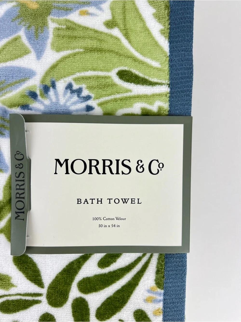 William Morris Bath Towels Floral Blue Green White Soft Velour Cotton 2 Pc NEW